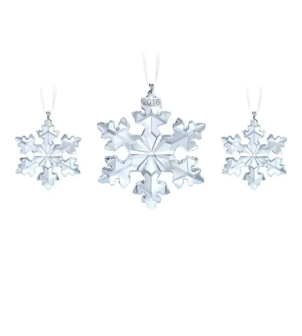 SWAROVSKI 2016 25th Anniversary 3-Piece Boxed Set Crystal Snowflake Ornaments